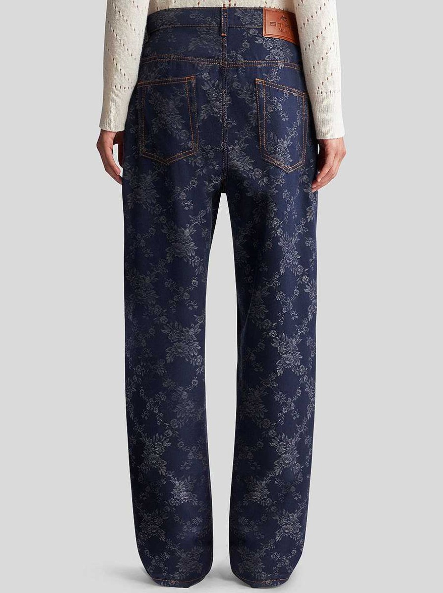 ETRO Denim | Jeans Larghi Jacquard Blu Navy