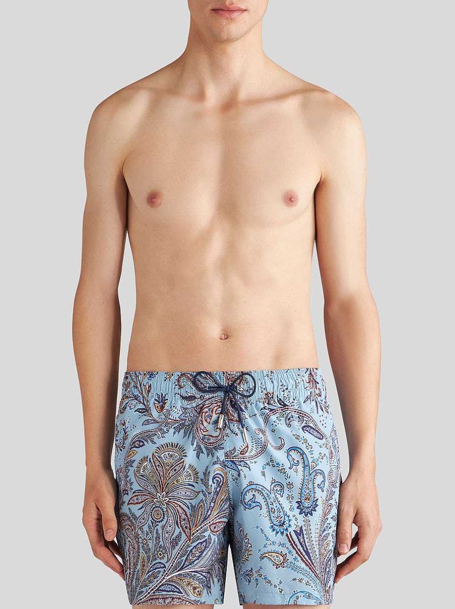 ETRO Abbigliamento Da Spiaggia | Pantaloncini Da Bagno Con Motivi Cachemire Azzurro