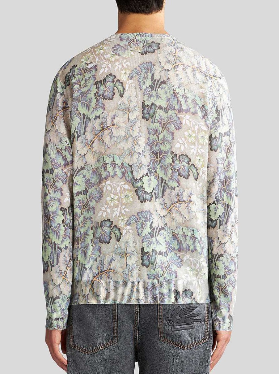 ETRO Maglieria | Maglione Con Foglie In Cotone E Lino Verde