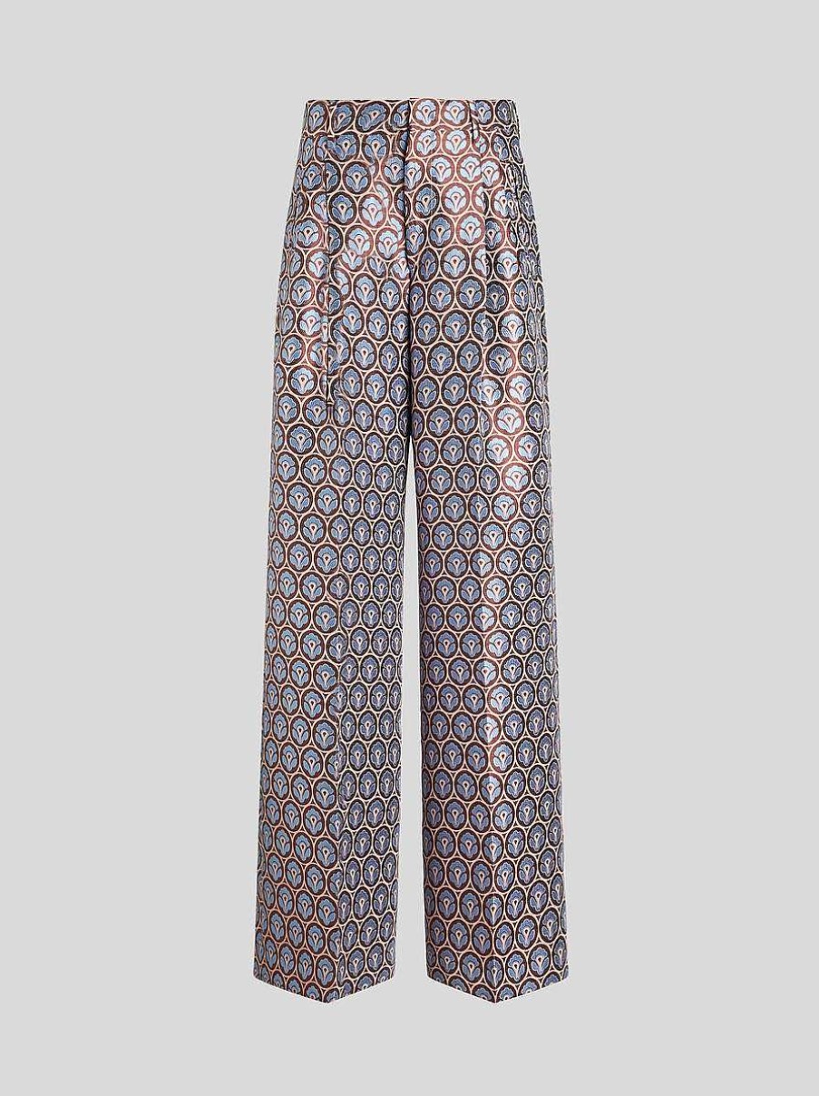 ETRO Pantaloni | Pantaloni Jacquard Con Pieghe Azzurro