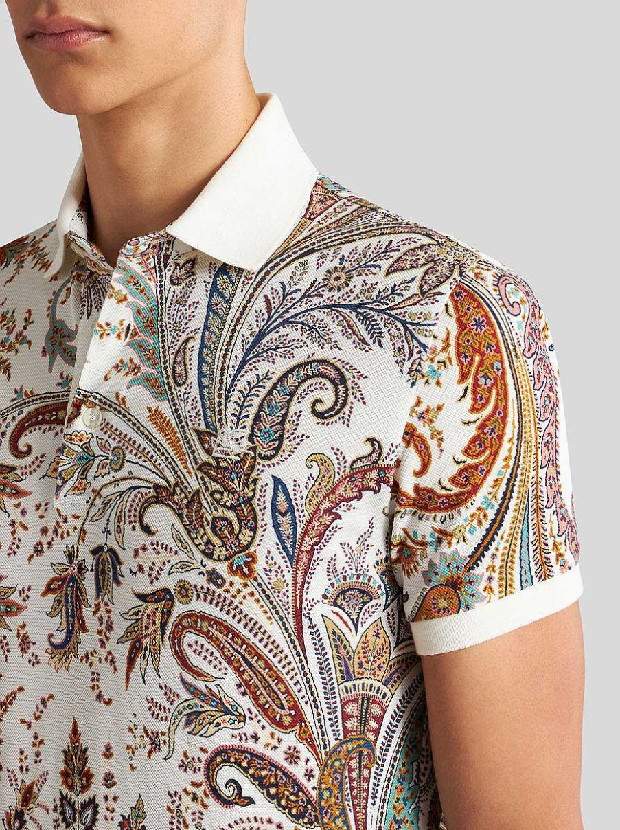 ETRO Magliette Polo | Polo Paisley Multicolore Con Logo Azzurro