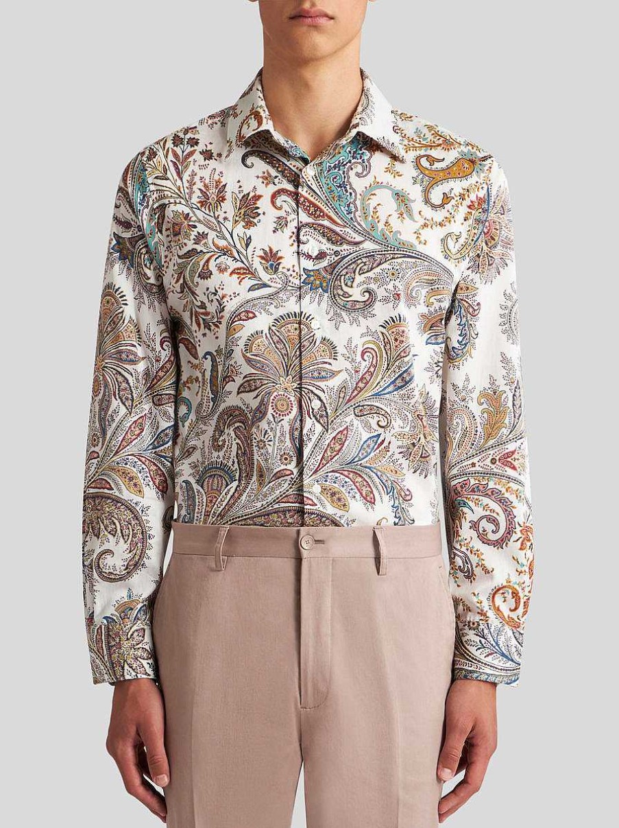 ETRO Camicie | Camicia In Cotone Con Motivi Cachemire Bianco