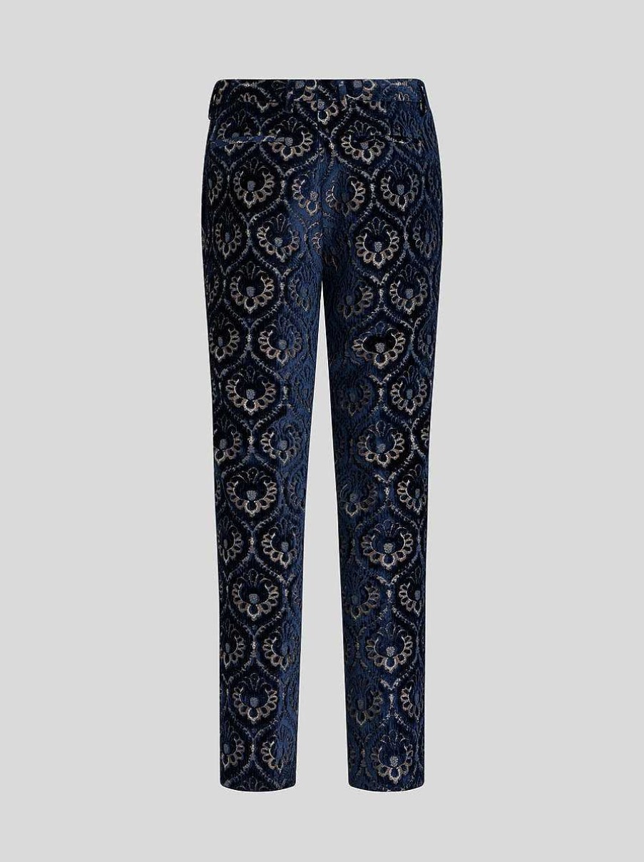 ETRO Pantaloni | Pantaloni Slim Fit In Velluto Jacquard Blu Navy