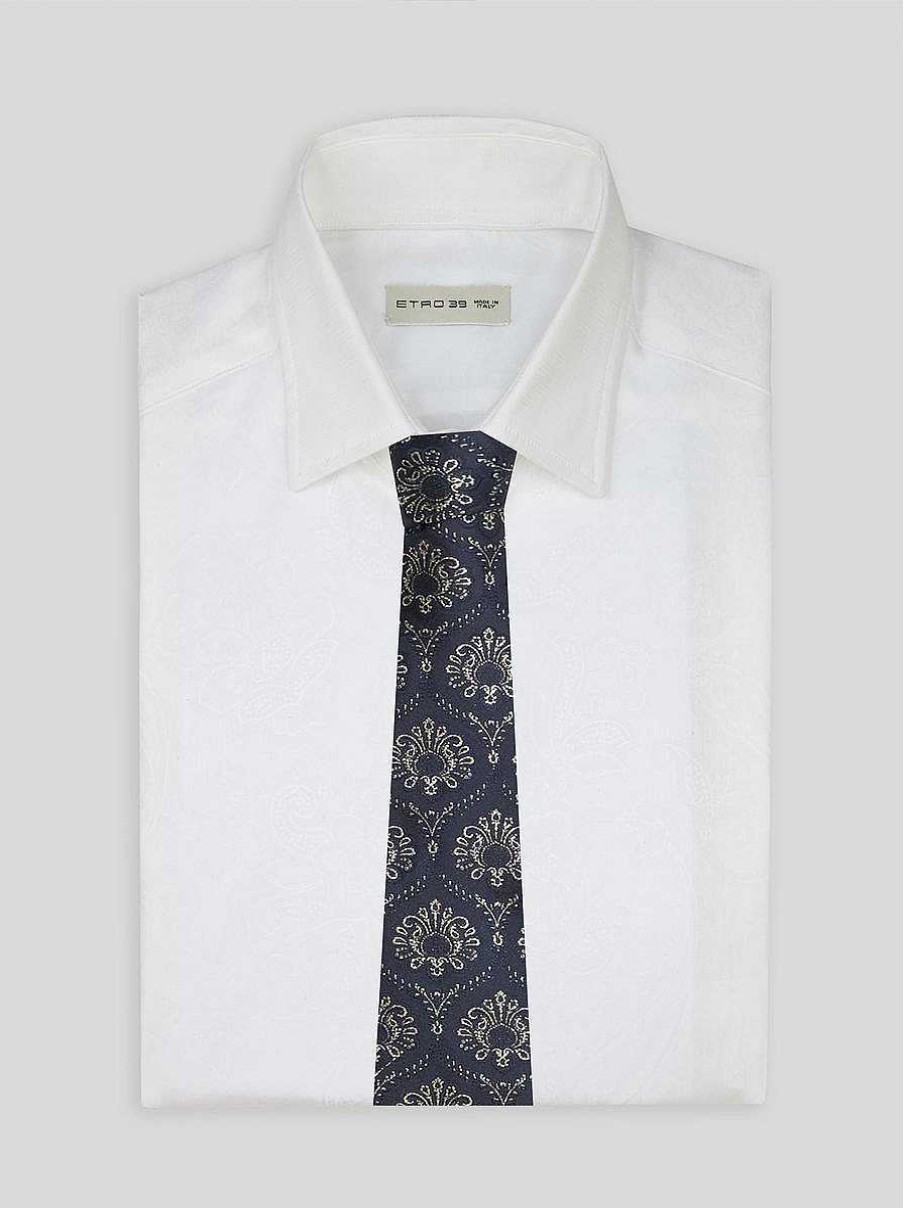 ETRO Cravatte E Fazzoletti Da Taschino | Cravatta Jacquard Di Seta Blu Navy