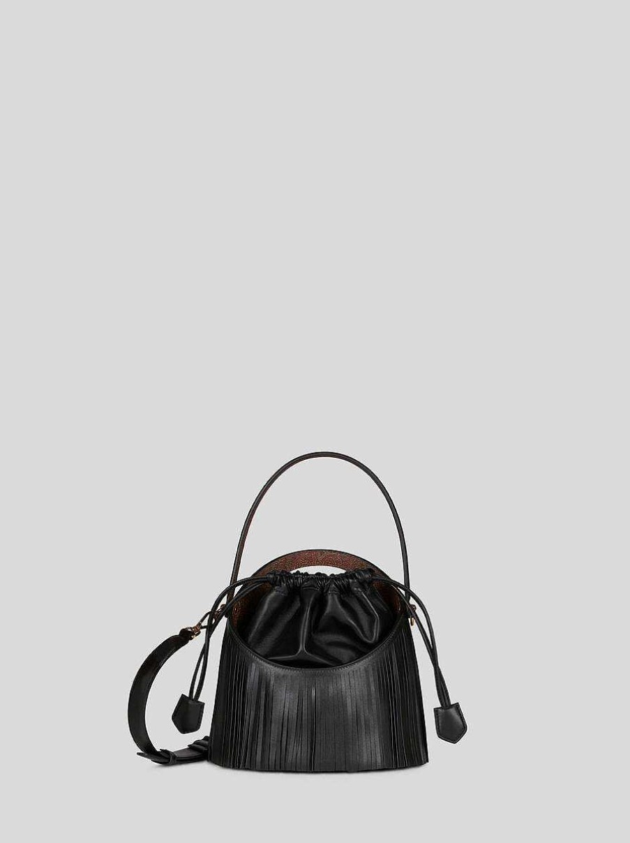 ETRO Saturno | Borsa Saturno Media Con Frange Nero