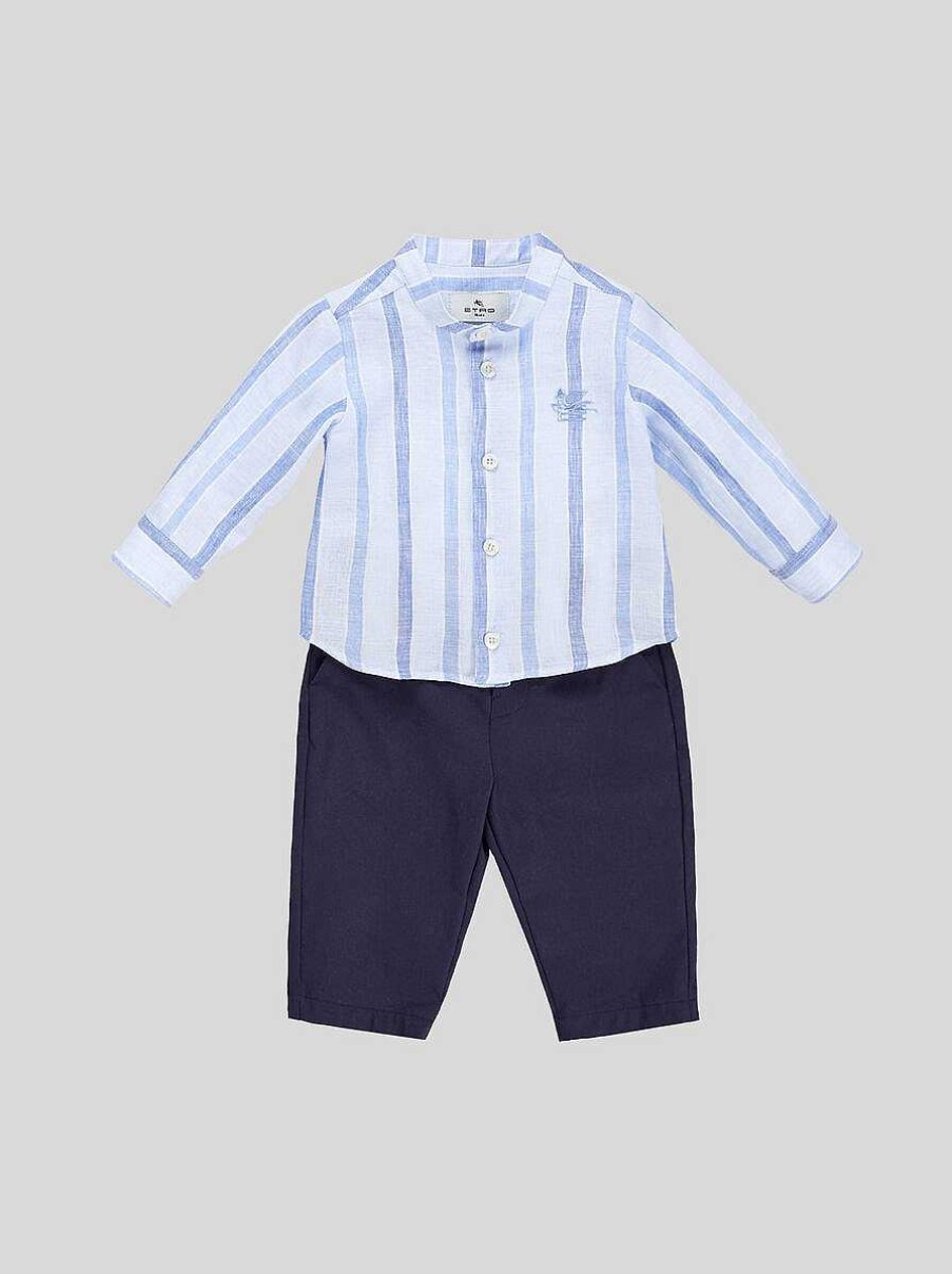 ETRO Neonato 12-36 Mesi | Camicia In Lino A Righe Per Bebe Blu Navy