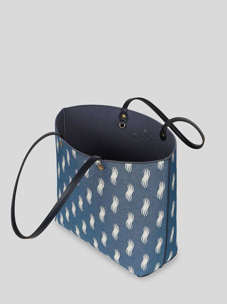 ETRO Buste Della Spesa | Borsa Tote Grande In Jacquard Blu Navy