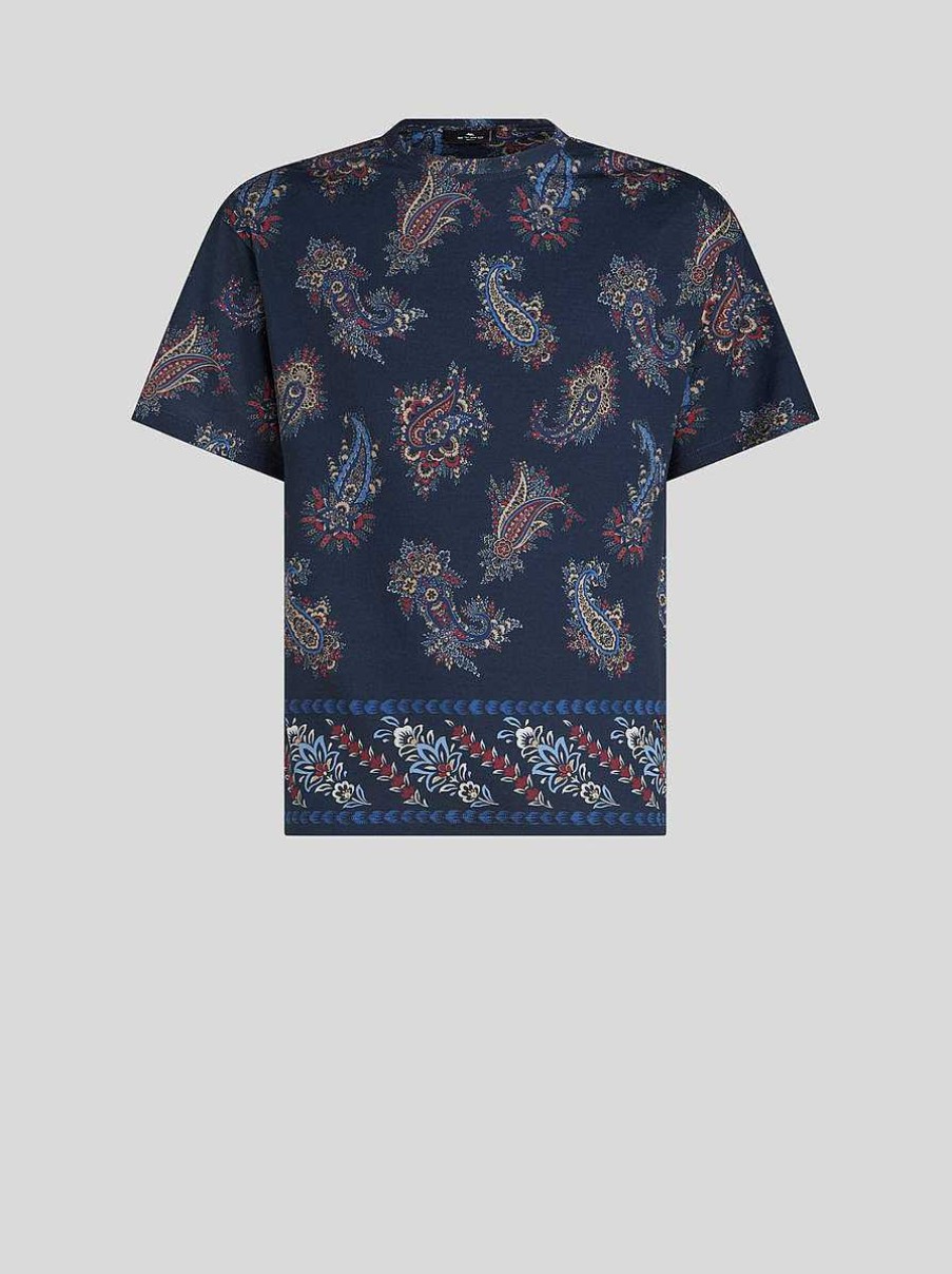 ETRO Magliette | T-Shirt Con Stampa Paisley Blu Navy