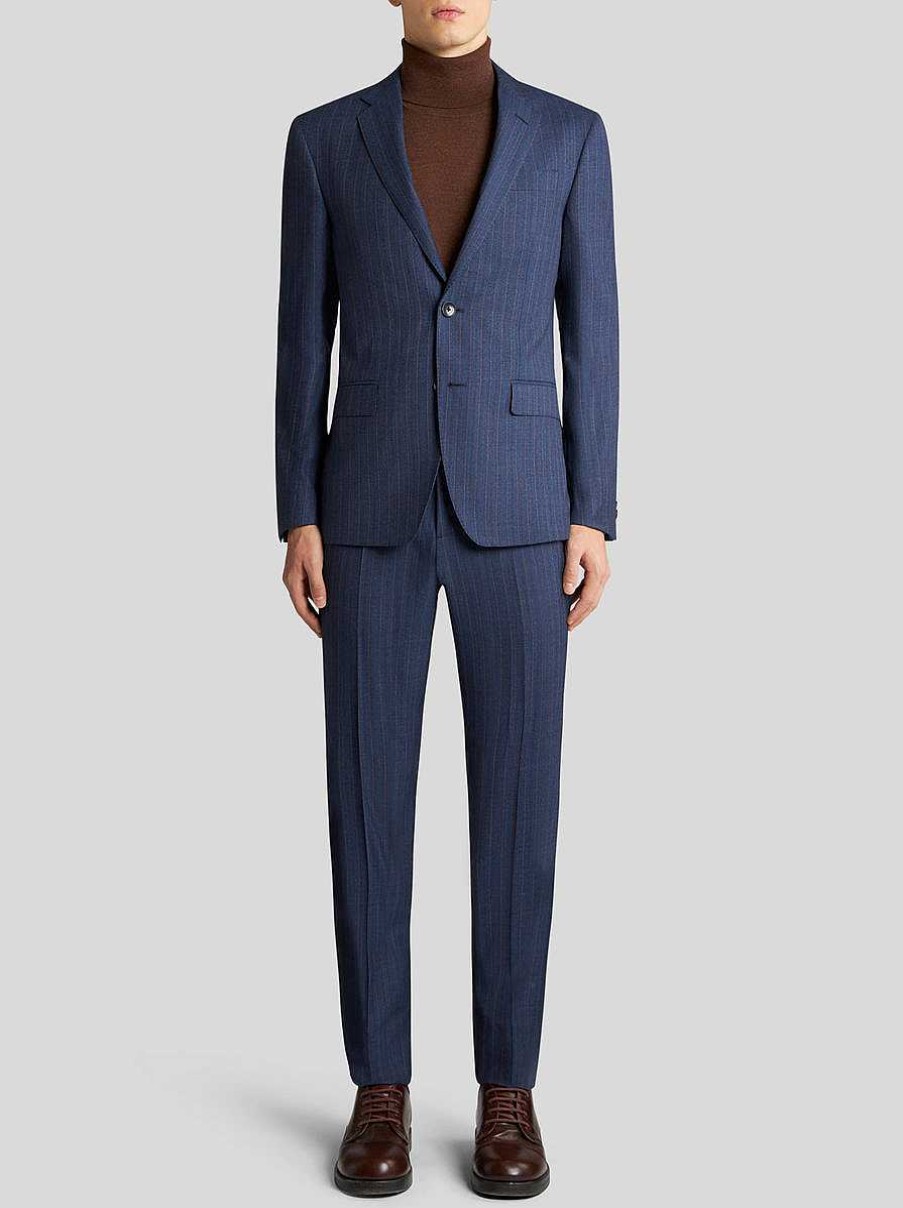 ETRO Abiti | Abito Gessato In Lana Blu Navy