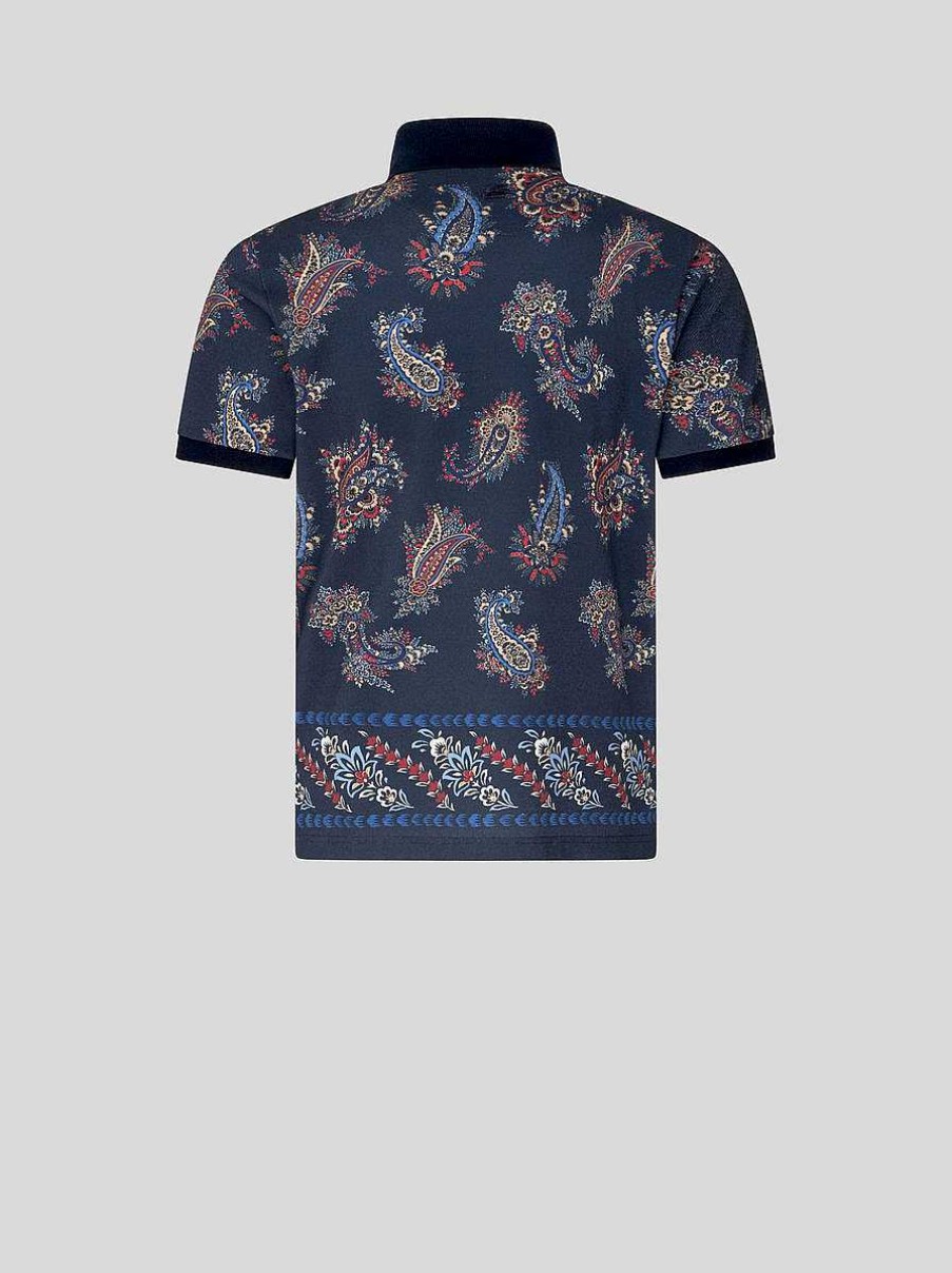 ETRO Magliette Polo | Polo In Cotone Con Motivi Cachemire Blu Navy