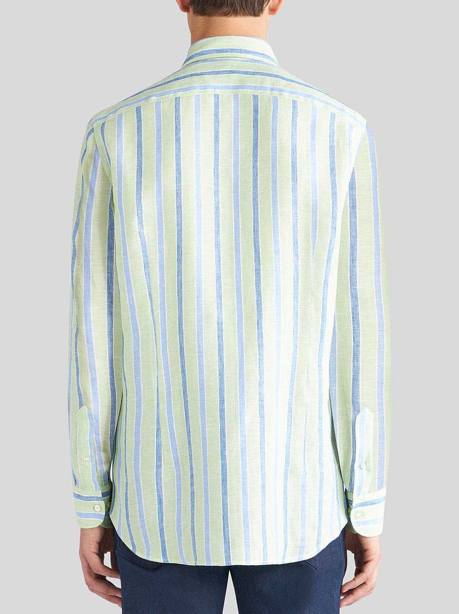 ETRO Camicie | Camicia A Righe Con Logo Azzurro