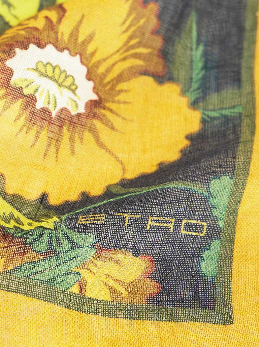 ETRO Sciarpe | Sciarpa In Lino E Seta Stampata Multicolore