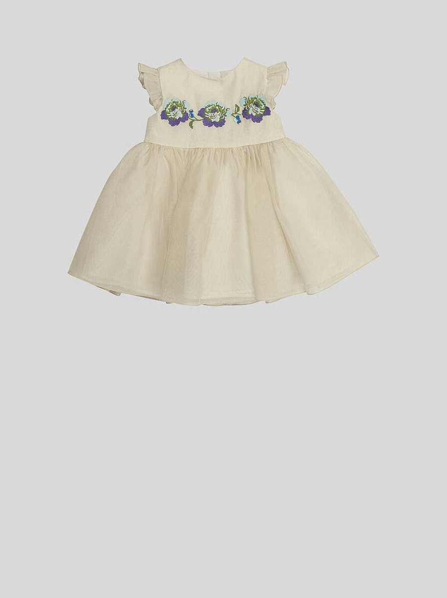 ETRO Bambina 12-36 Mesi | Abito Baby In Organza Con Ricami Floreali Beige