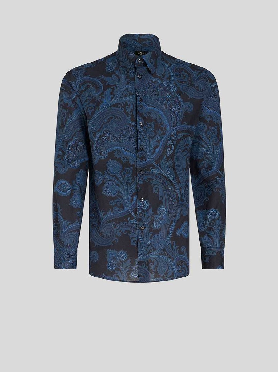 ETRO Camicie | Camicia In Cotone Con Motivi Cachemire Blu Navy