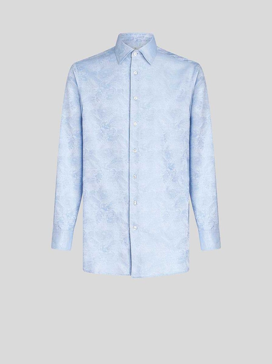 ETRO Camicie | Camicia In Cotone Jacquard Azzurro