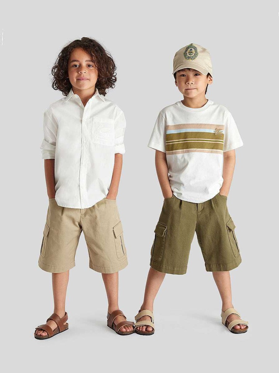 ETRO Topwear | T-Shirt Da Bambino Con Applicazione In Piquet Rigato Bianco