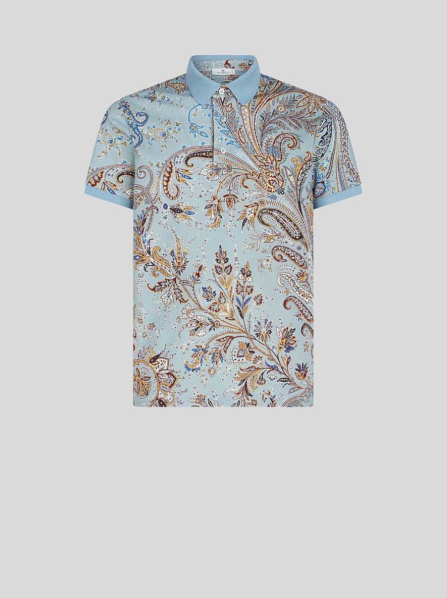 ETRO Magliette Polo | Polo Paisley Multicolore Con Logo Azzurro