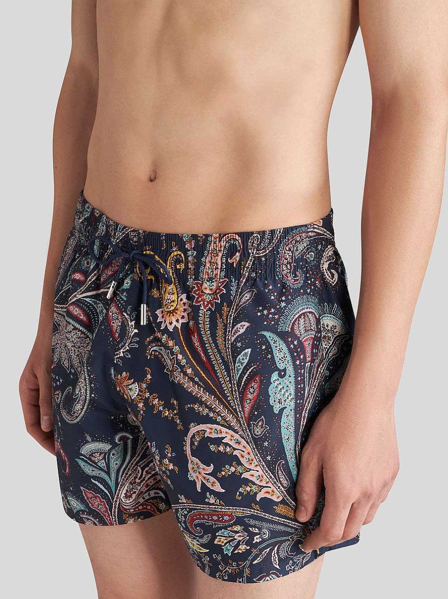 ETRO Abbigliamento Da Spiaggia | Pantaloncini Da Bagno Con Motivi Cachemire Azzurro