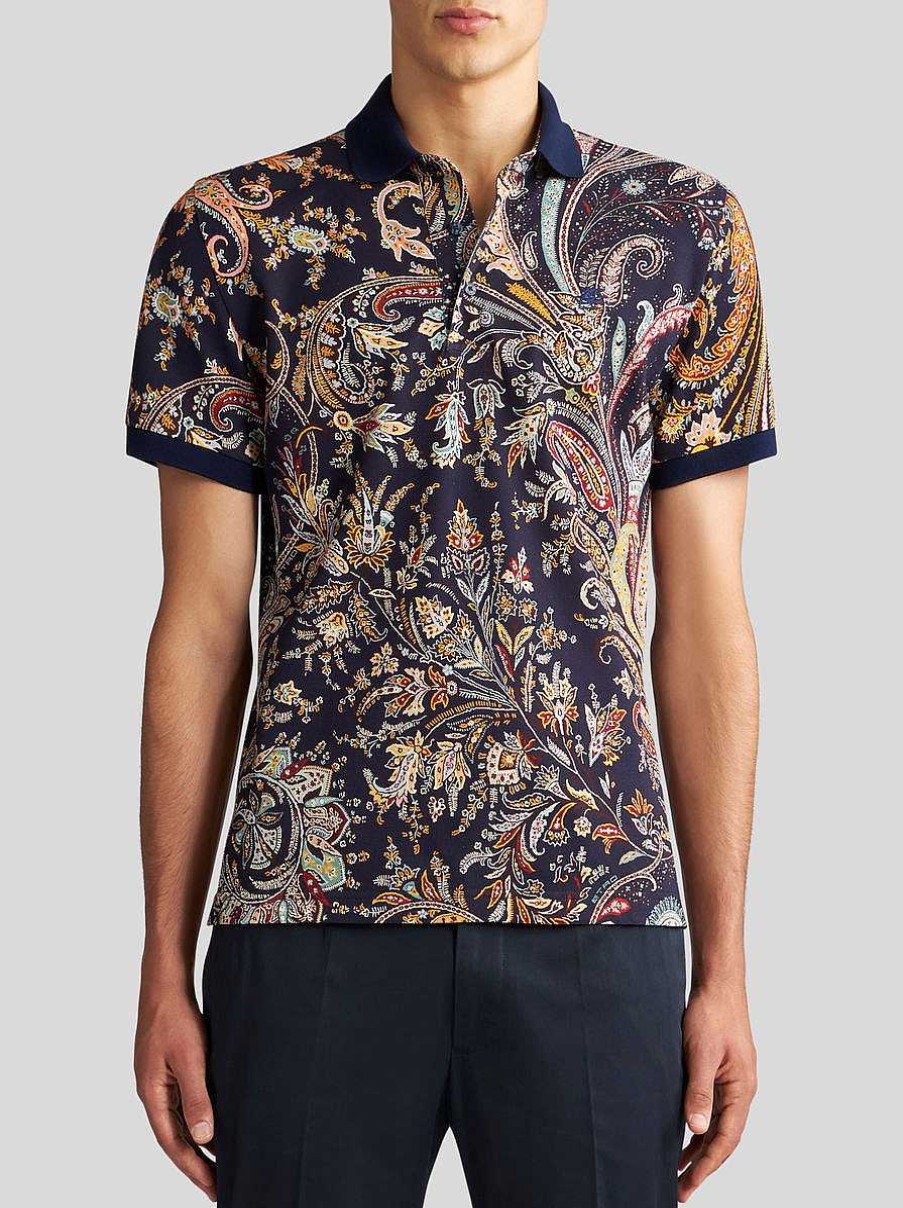 ETRO Magliette Polo | Polo Paisley Multicolore Con Logo Azzurro