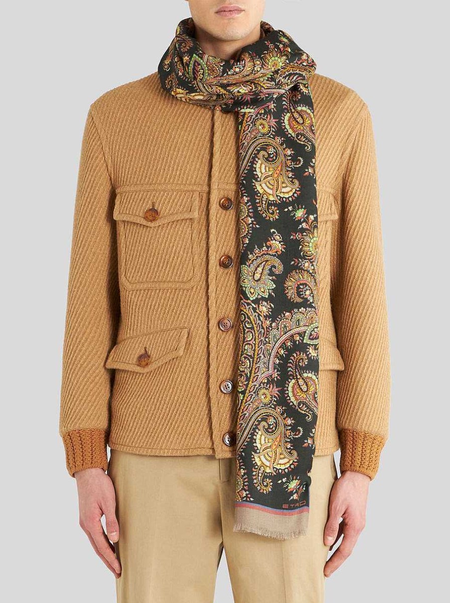 ETRO Sciarpe | Sciarpa Paisley In Cashmere E Seta Verde