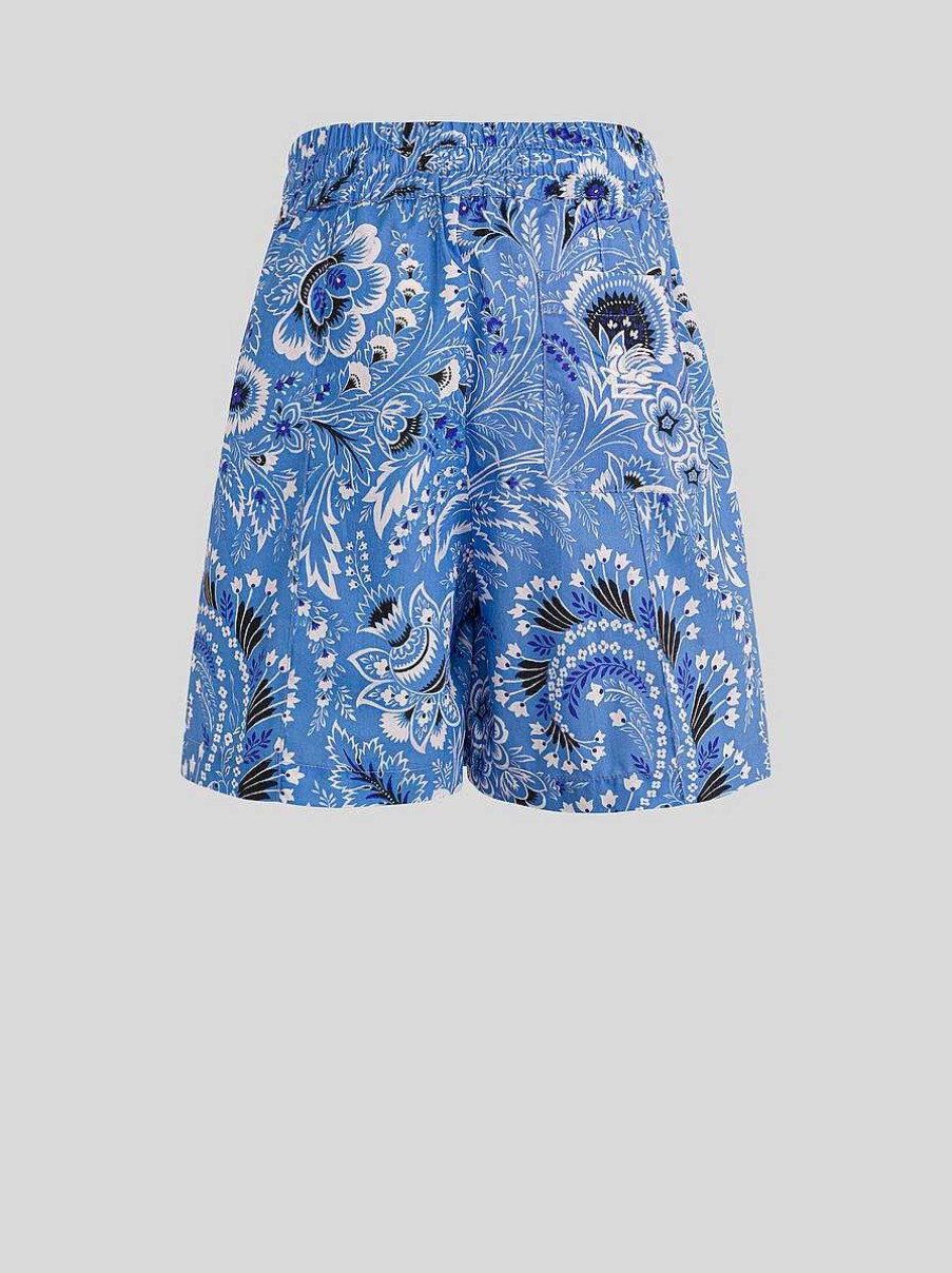 ETRO Pantaloni E Pantaloncini | Bermuda Da Bambino Con Motivo Paisley Tinta Unita Azzurro