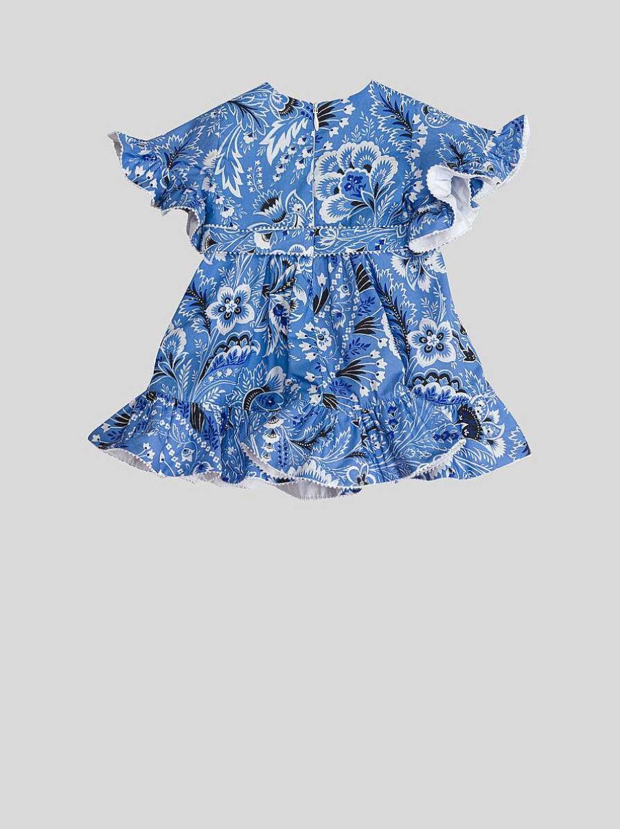 ETRO Bambina 12-36 Mesi | Abito Baby Paisley Tinta Unita Con Volant Azzurro