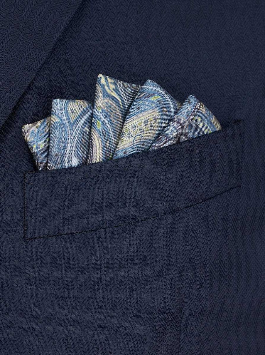 ETRO Cravatte E Fazzoletti Da Taschino | Fazzoletto Da Taschino In Seta Stampata Blu Navy