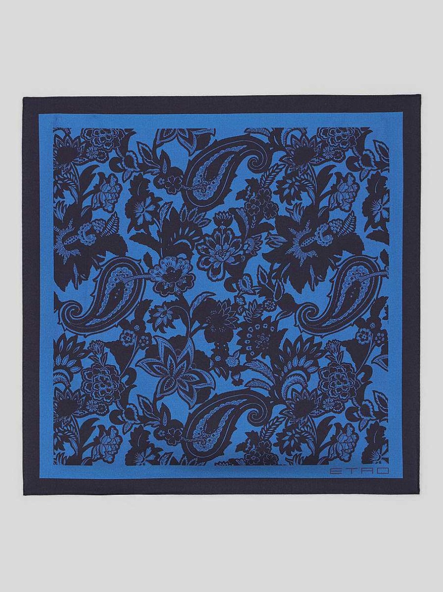 ETRO Cravatte E Fazzoletti Da Taschino | Fazzoletto Da Taschino Con Stampa Floreale Paisley Blu Navy