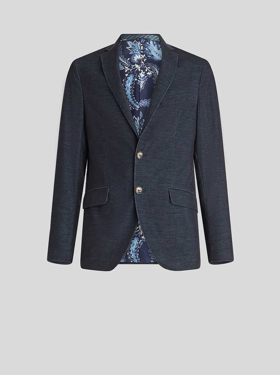 ETRO Giacche | Giacca In Velluto A Coste Blu Navy