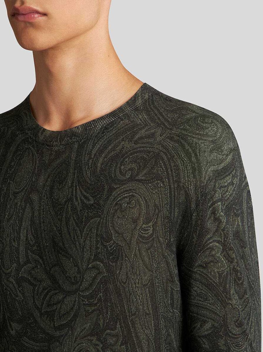 ETRO Maglieria | Maglione Paisley In Seta E Cashmere Blu Navy