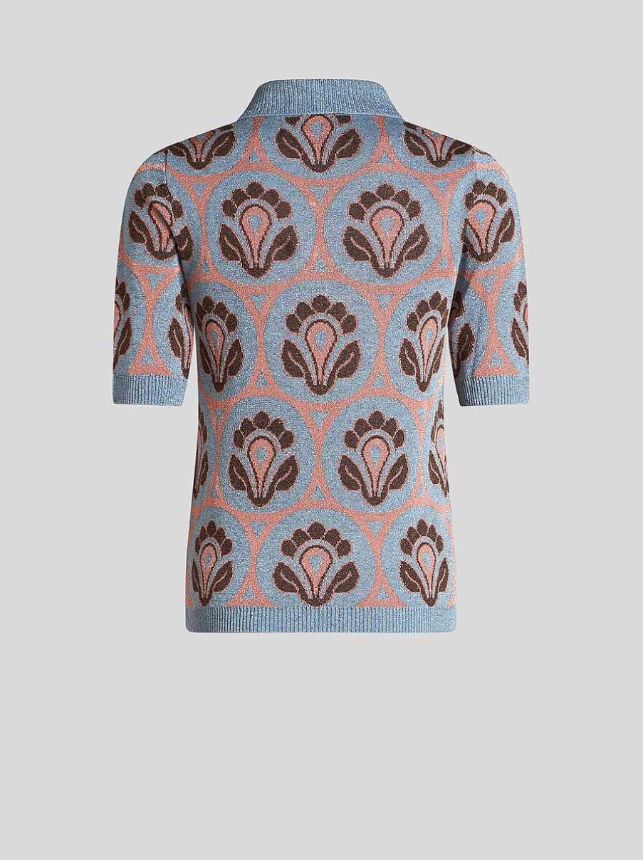 ETRO Maglieria | Polo In Maglia Jacquard Azzurro