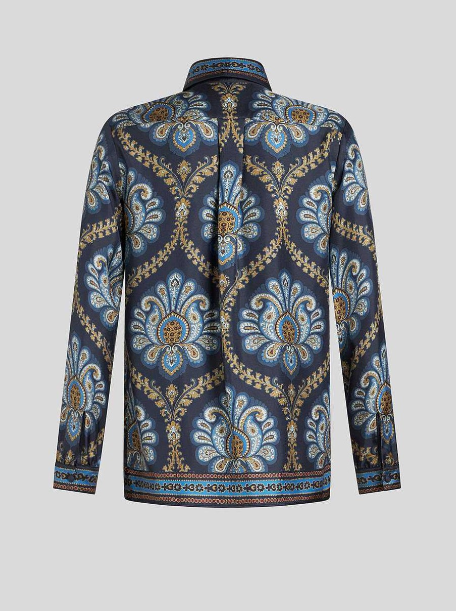 ETRO Camicie E Camicette | Camicia In Twill Di Seta Stampata Blu Navy