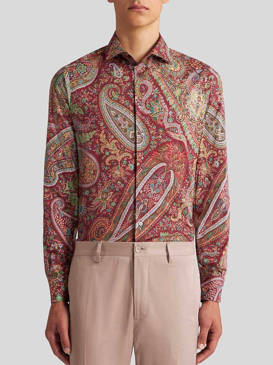 ETRO Camicie | Camicia In Cotone Con Motivi Cachemire Azzurro