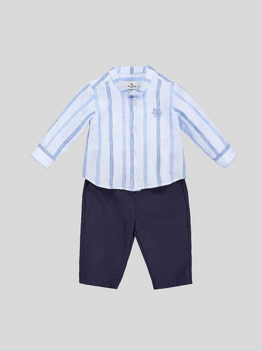 ETRO Neonato 1-9 Mesi | Camicia In Lino A Righe Per Bebe Blu Navy