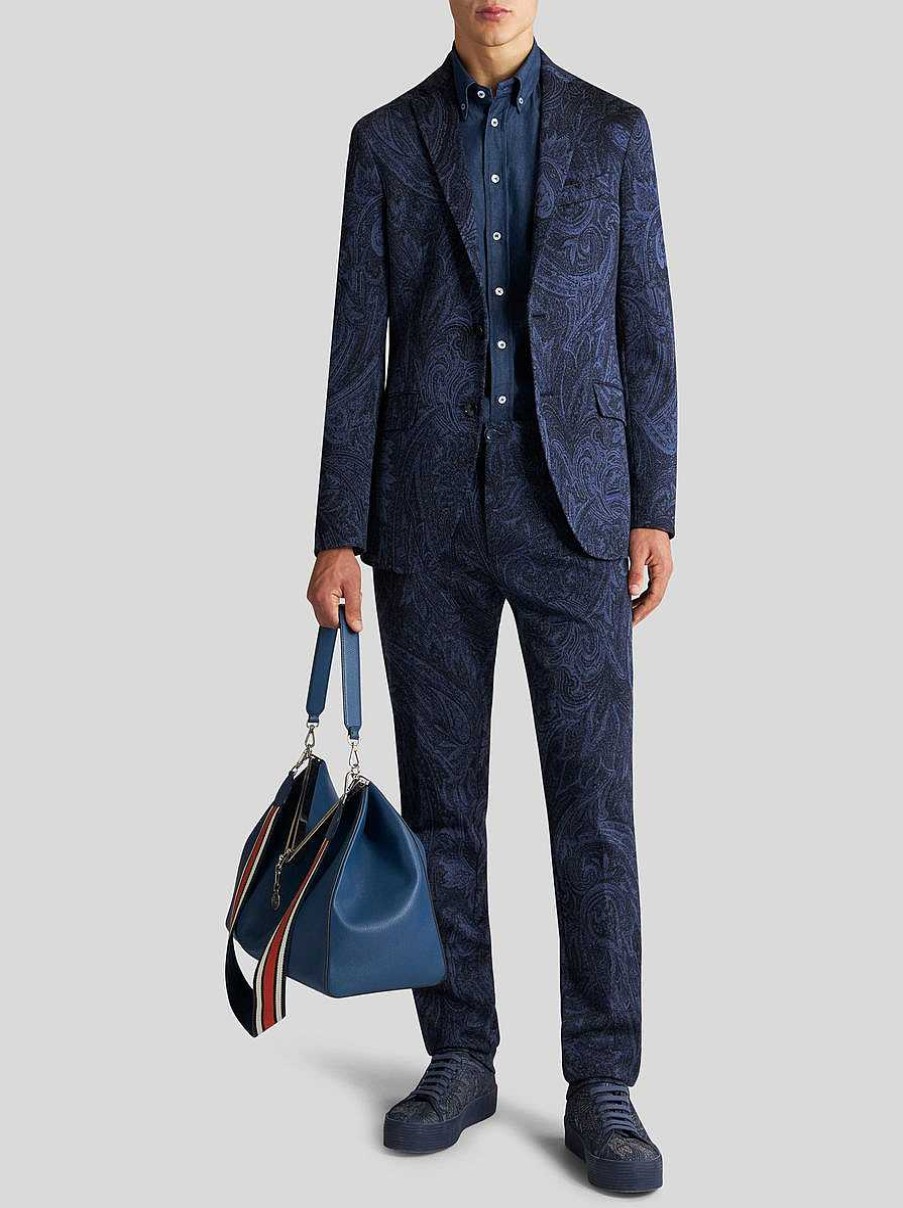 ETRO Giacche | Giacca In Jacquard Con Motivi Cachemire Blu Navy