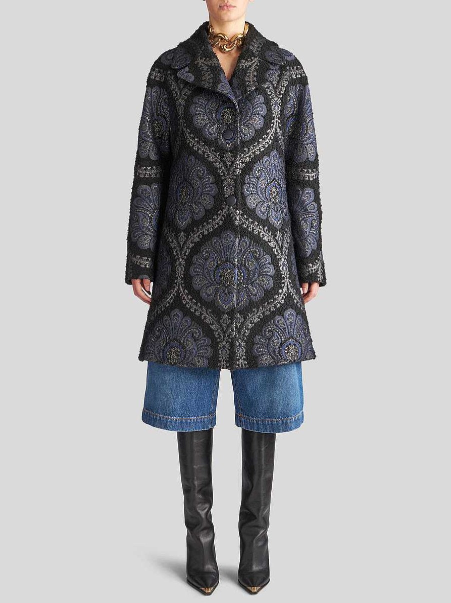 ETRO Cappotti E Capispalla | Cappotto Corto In Jacquard Blu Navy