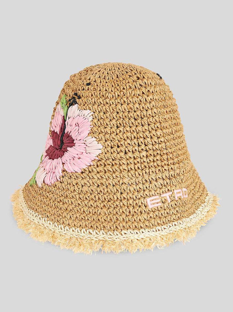 ETRO Cappelli E Guanti | Cappello Da Pescatore In Rafia Con Ricamo Arancia