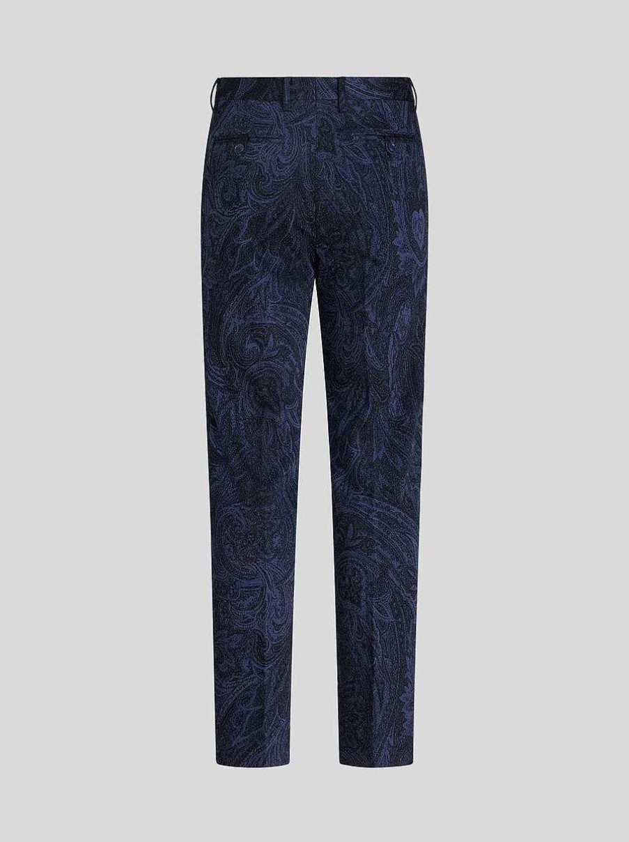 ETRO Pantaloni | Pantaloni In Jacquard Di Cotone Con Motivo Paisley Blu Navy