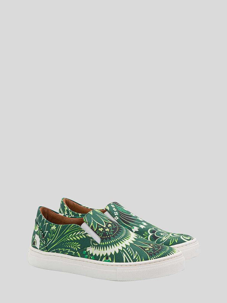 ETRO Accessori | Scarpe Slip-On Con Motivo Paisely Tinta Unita Da Bambino Verde