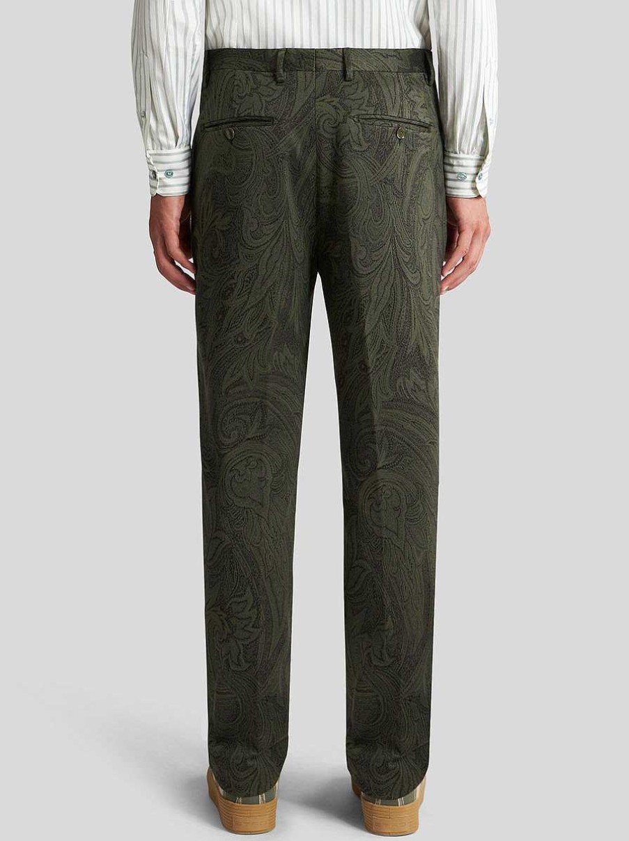 ETRO Pantaloni | Pantaloni In Jacquard Di Cotone Con Motivo Paisley Grigio