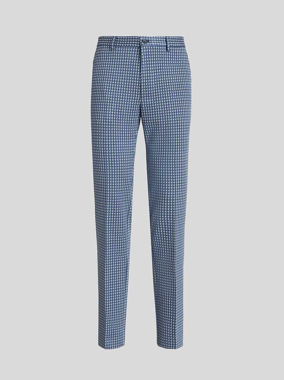 ETRO Pantaloni | Pantaloni Con Micro Fantasia Geometrica Azzurro