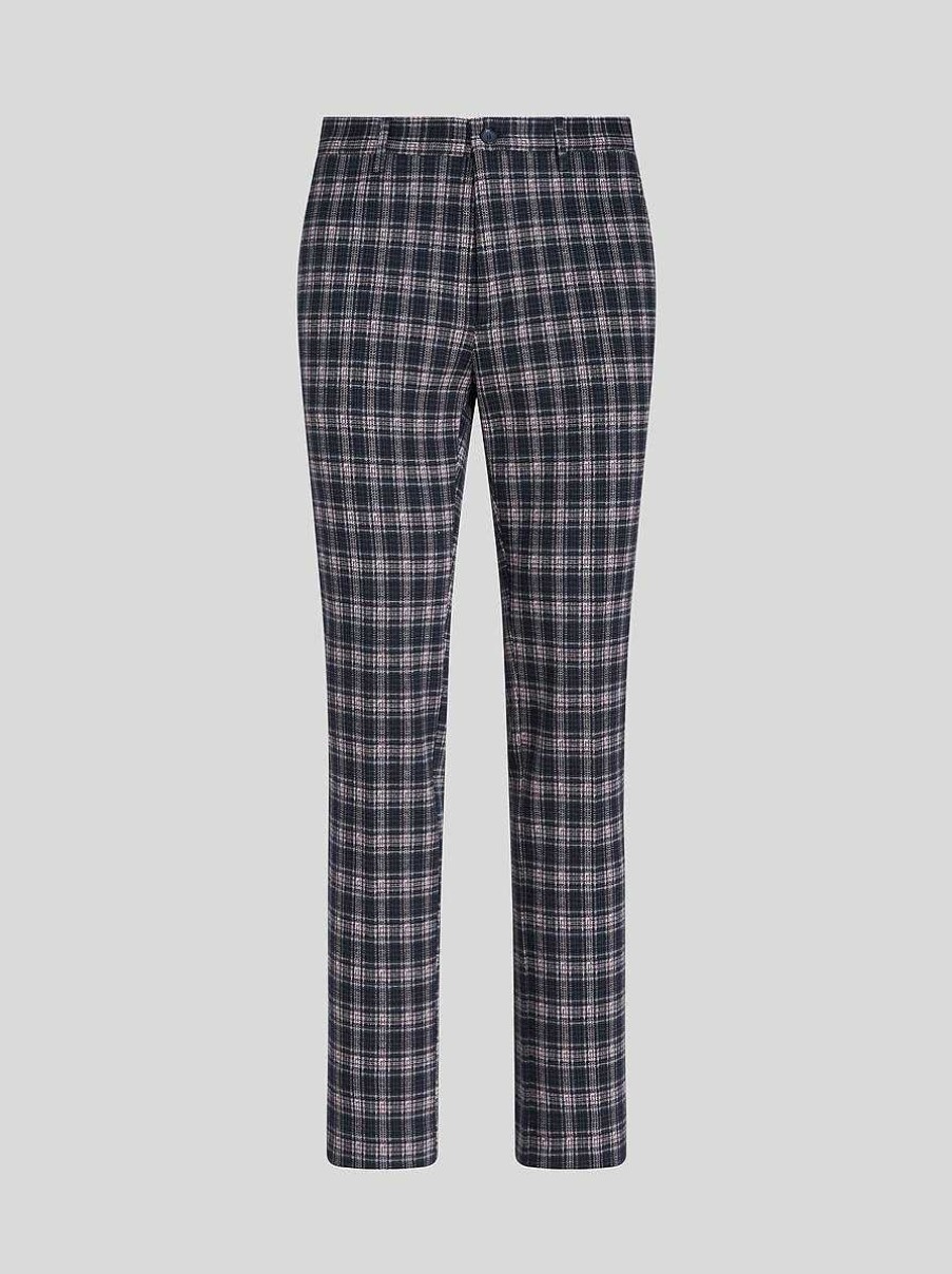 ETRO Pantaloni | Pantaloni In Cotone A Quadri Blu Navy