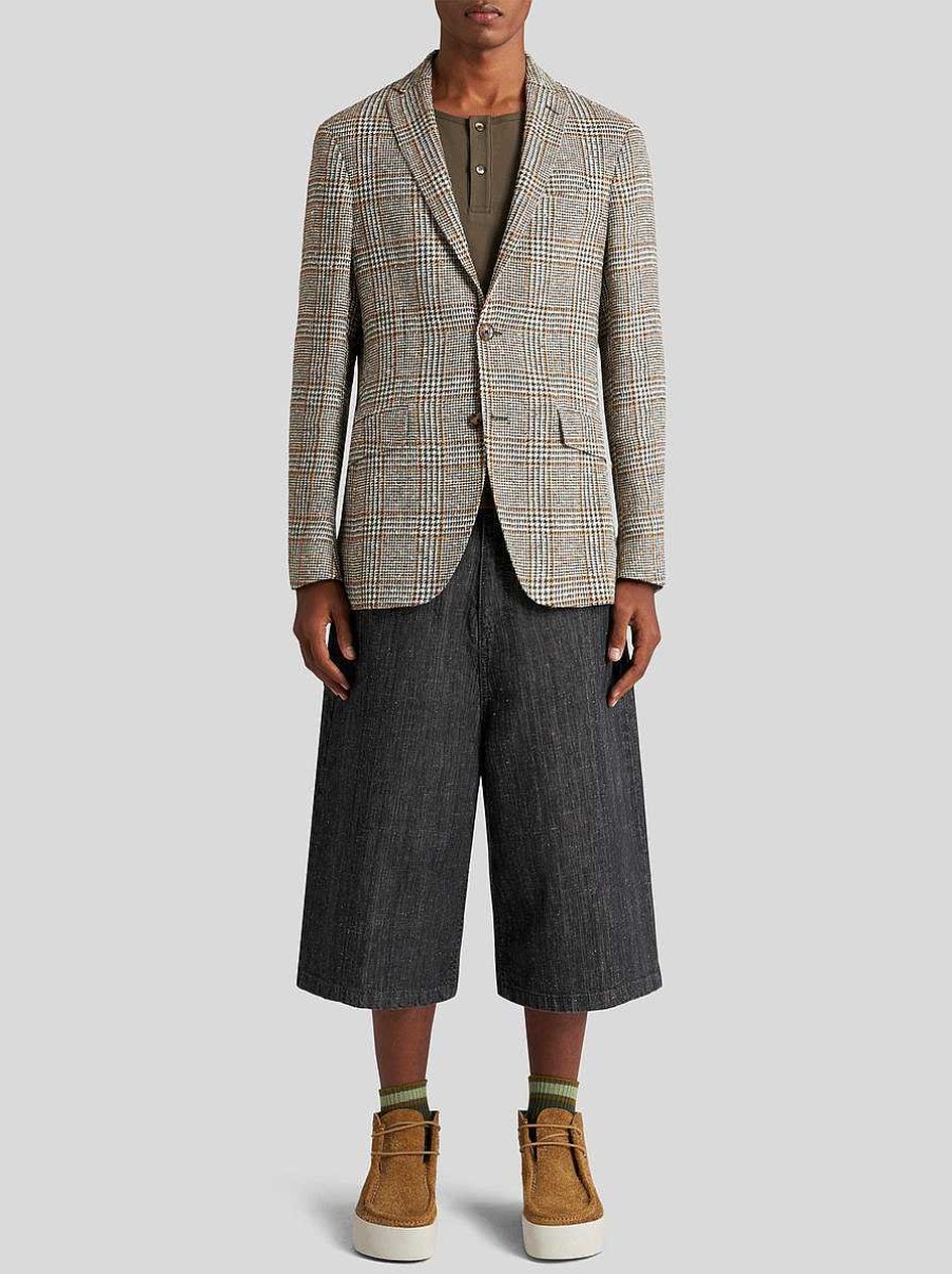 ETRO Giacche | Blazer In Misto Lino E Cotone A Quadri Beige