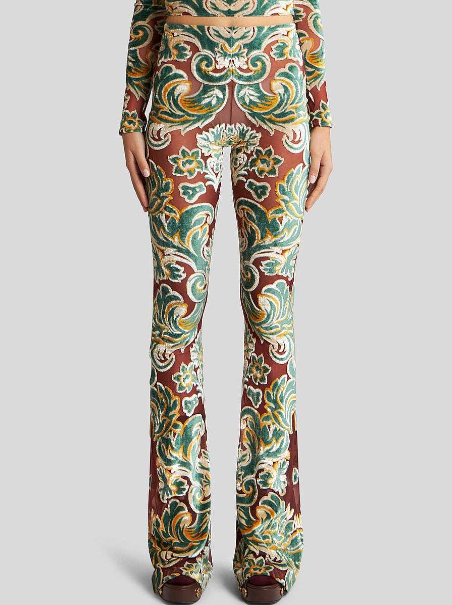 ETRO Pantaloni | Pantaloni In Tulle E Velluto Jacquard Borgogna