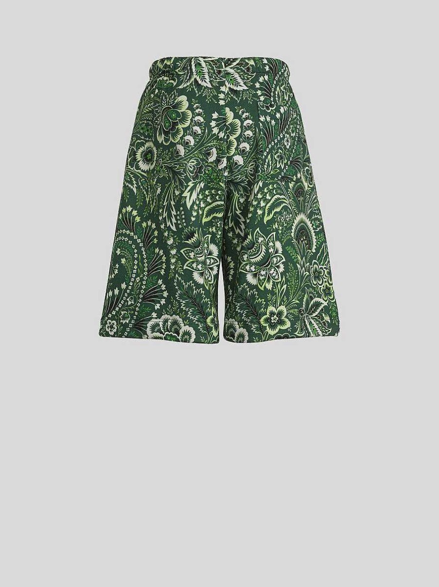 ETRO Pantaloni E Pantaloncini | Bermuda Da Bambino Con Motivo Paisley Tinta Unita Verde