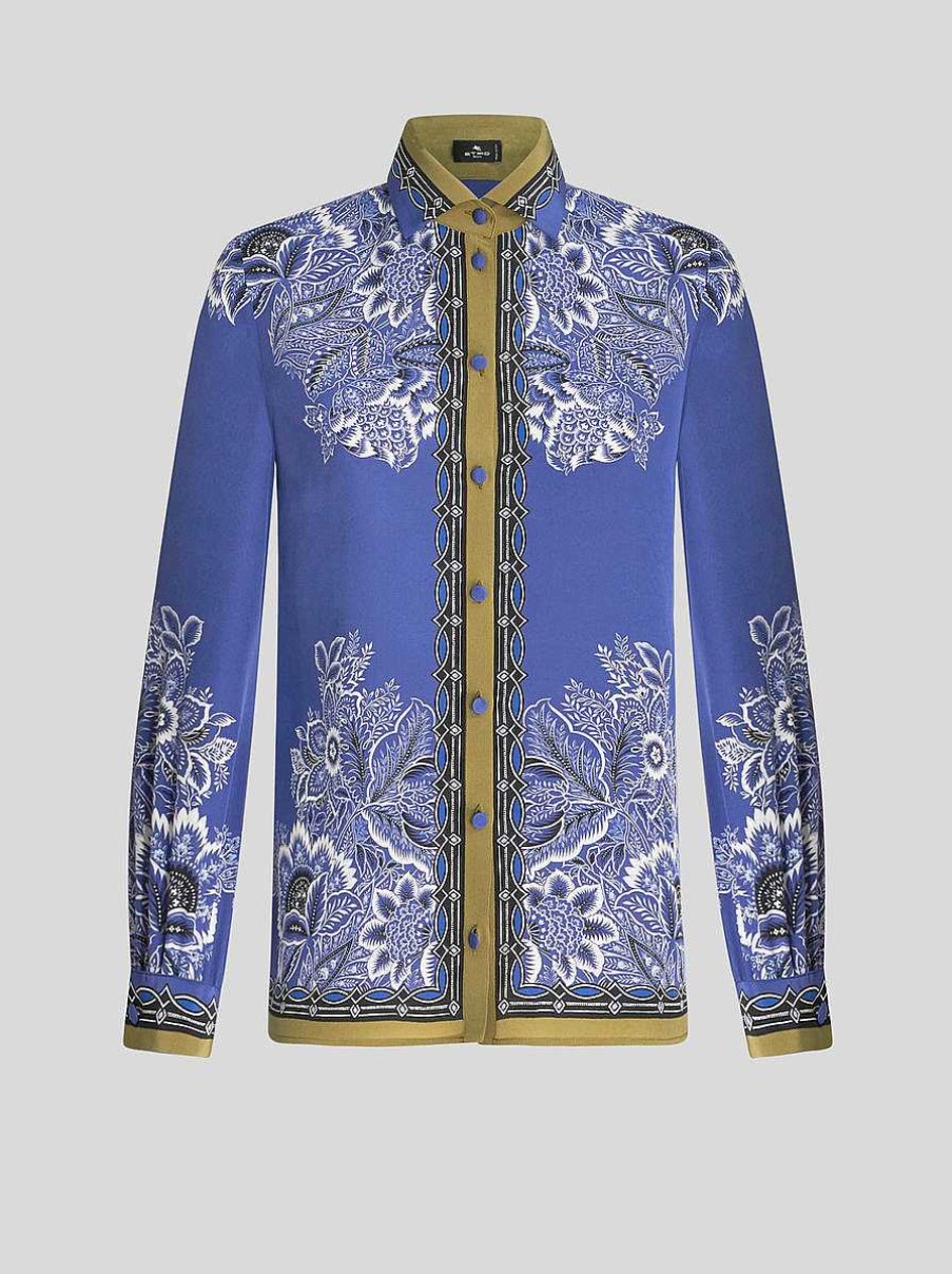 ETRO Camicie E Camicette | Camicia Bouquet In Crepe De Chine Azzurro