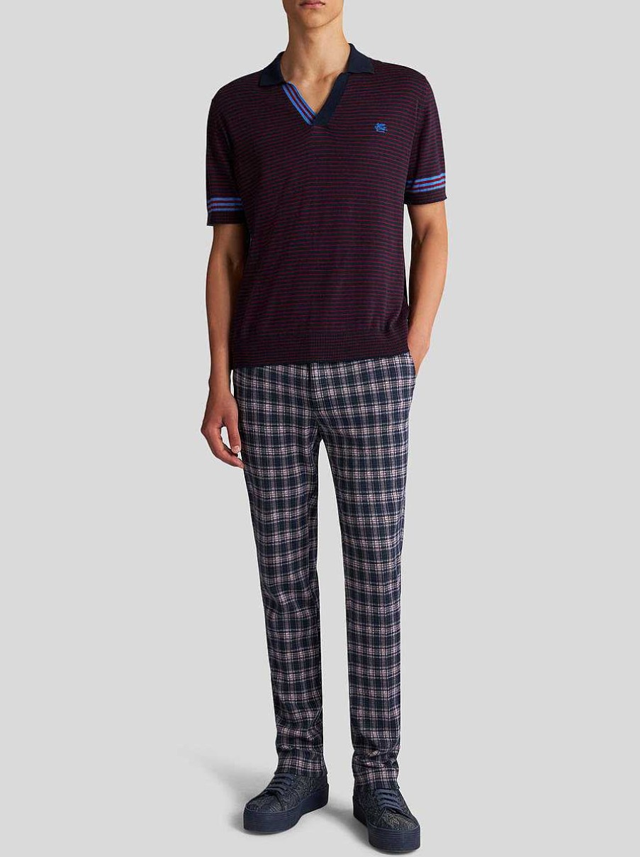 ETRO Pantaloni | Pantaloni In Cotone A Quadri Blu Navy