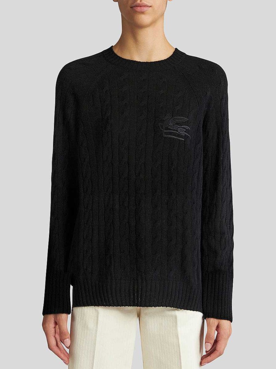 ETRO Maglieria | Maglia In Cashmere Con Scollo Tondo Nero