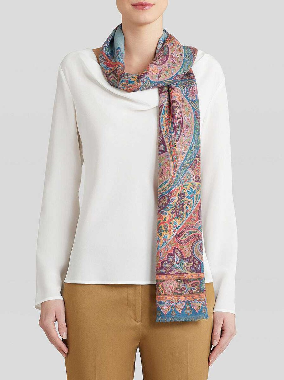 ETRO Sciarpe E Seta | Sciarpa Paisley In Seta E Cashmere Bianco