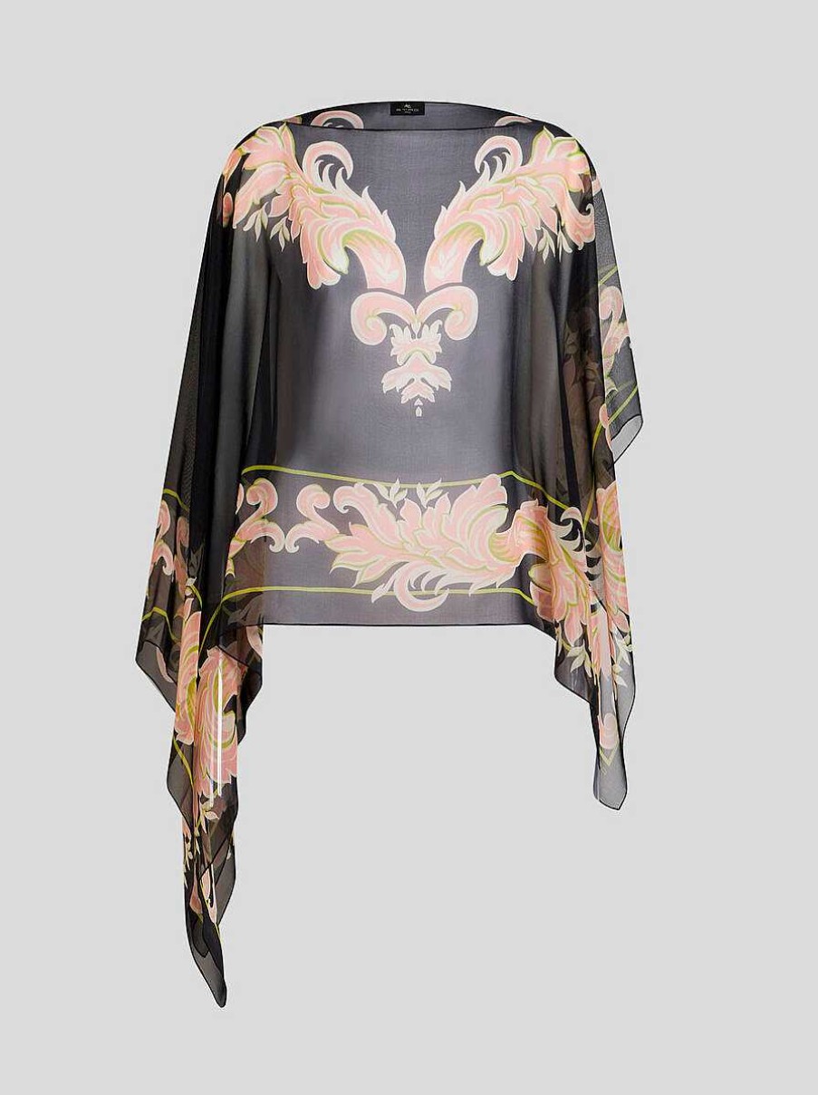 ETRO Cime | Poncho In Seta Stampata Nero